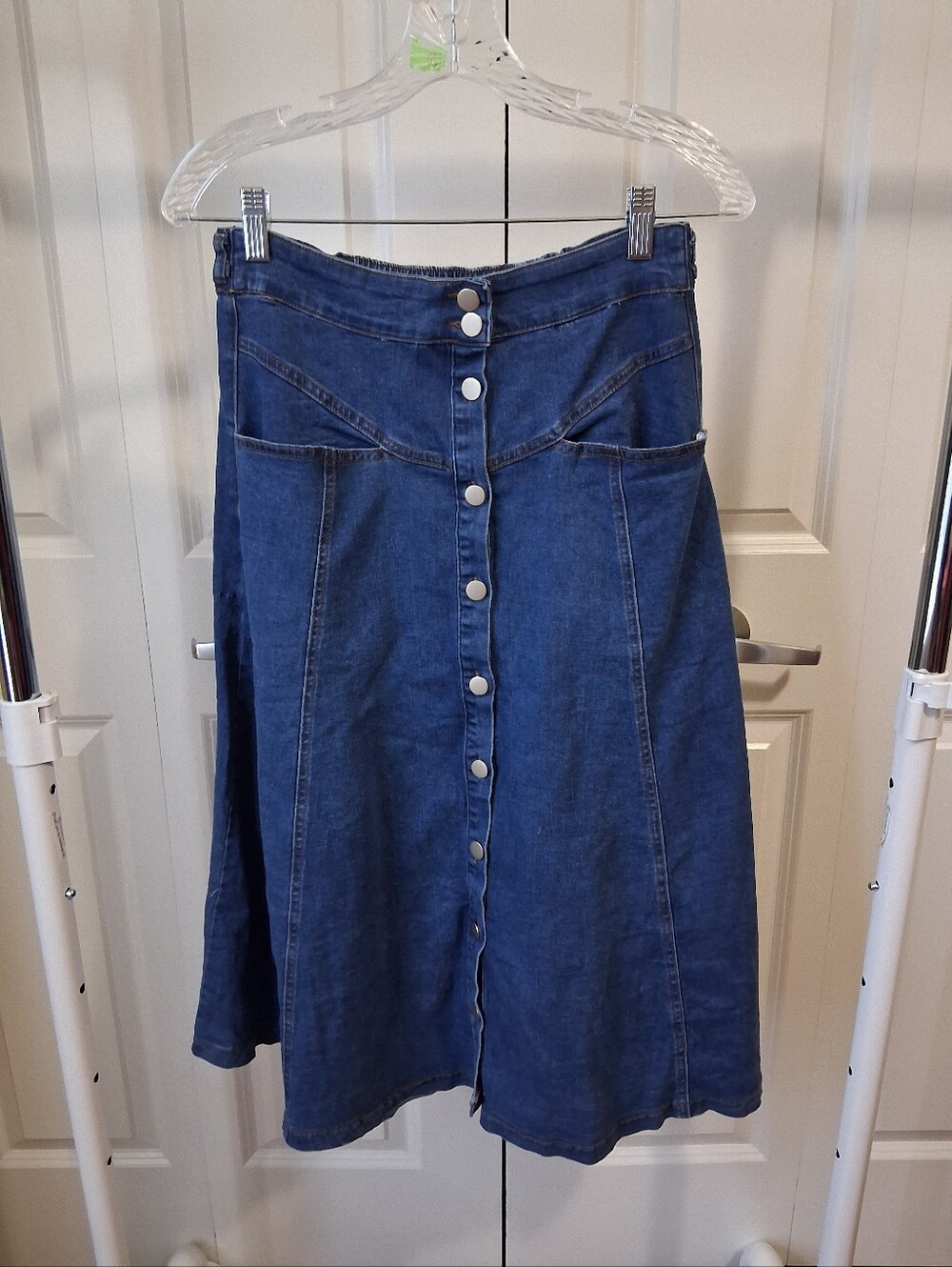 Allegra K Blue Button-Front A-Line Denim Skirt